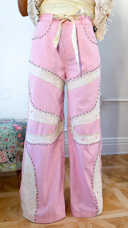 Blossom Road Studded Pants, Pink Striped