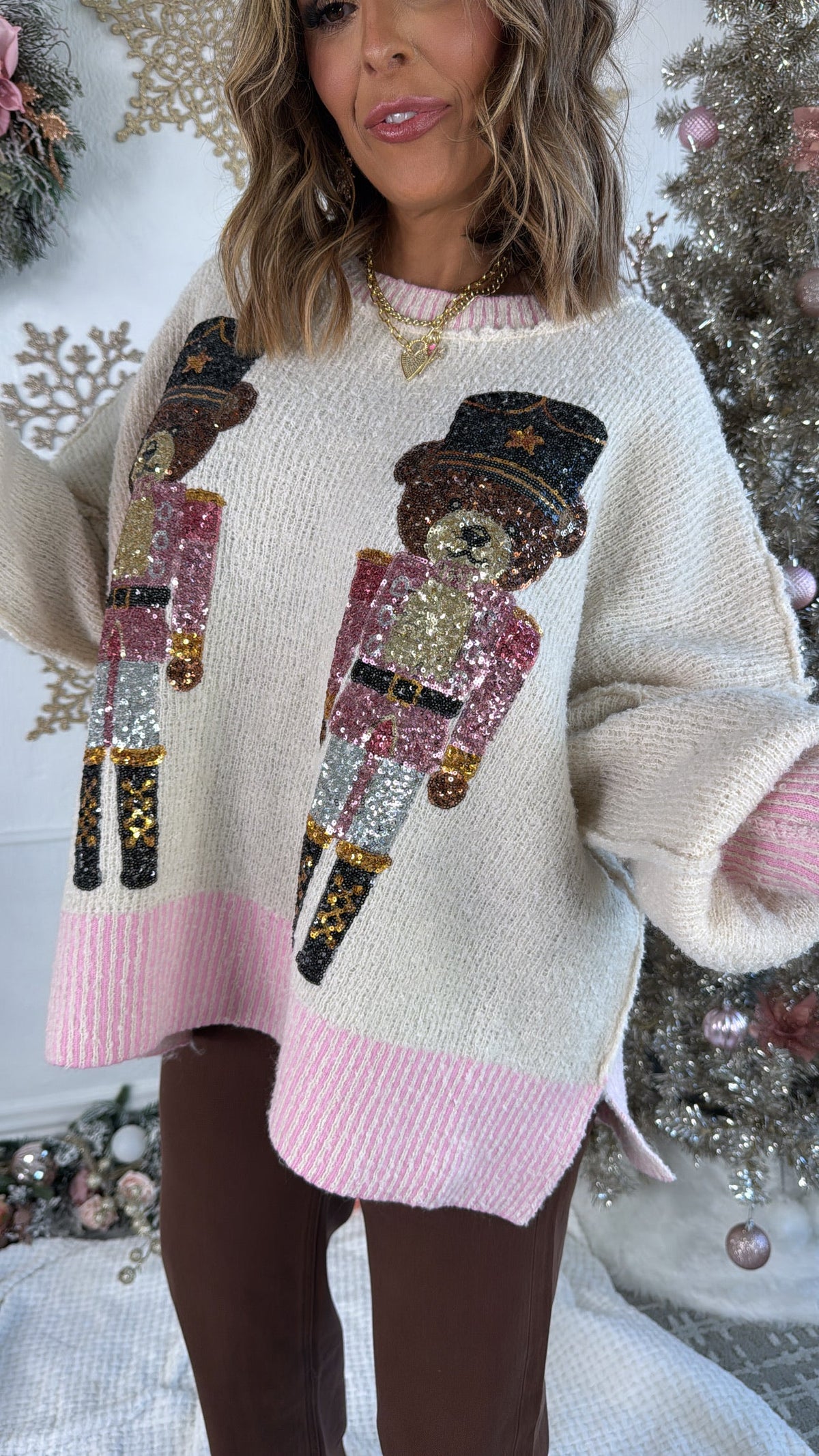 Bear Nutcracker Sweater Top, Ivory