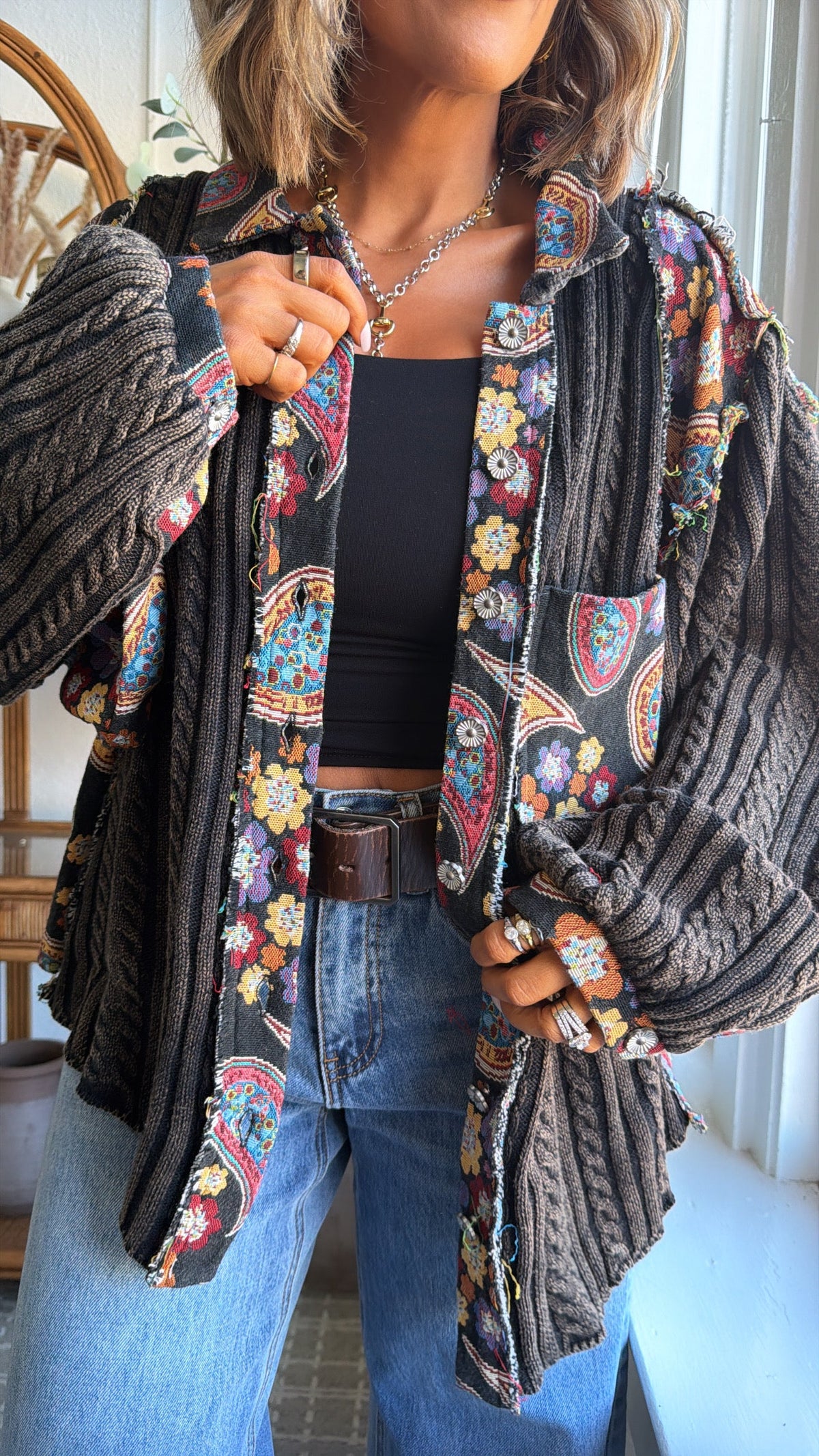 Celestial Paisley Cardigan, Black Multi