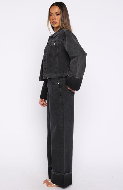 Charlotte Mid Rise Wide Leg Jeans Black Acid