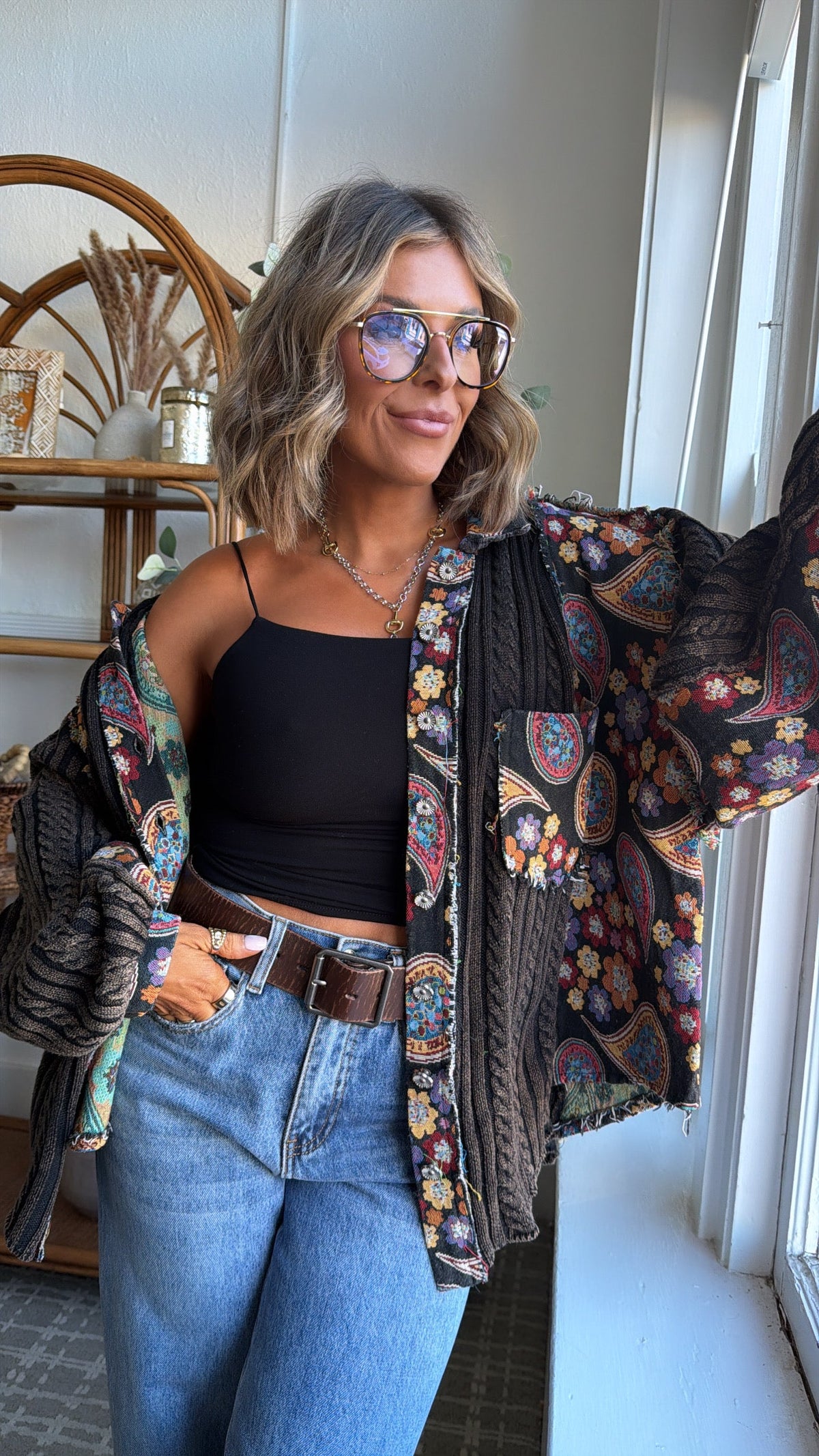 Celestial Paisley Cardigan, Black Multi