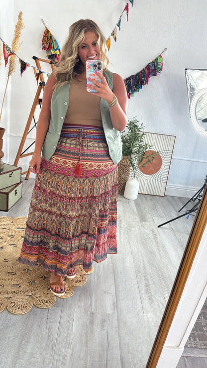 Brielle Boho Printed Maxi Skirt, Multi