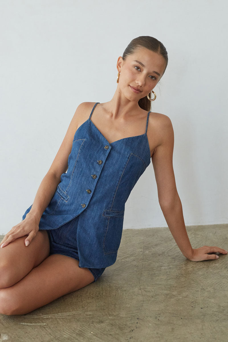 Amena Mid Rise Denim Shorts