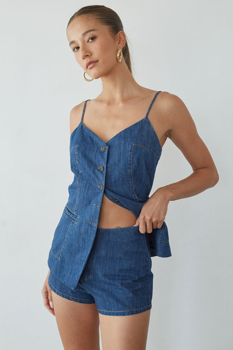 Amena Mid Rise Denim Shorts