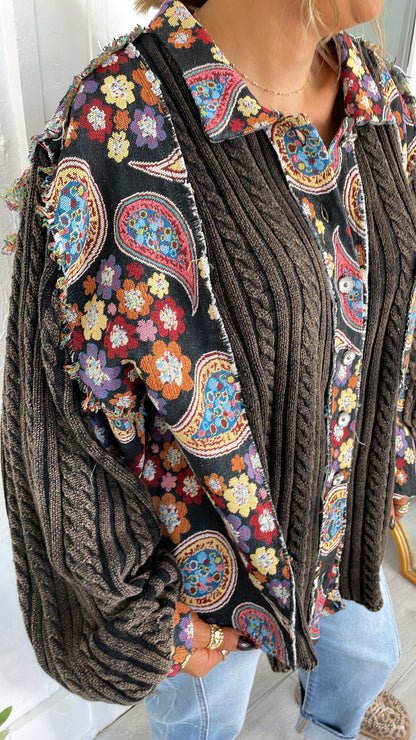 Celestial Paisley Cardigan, Black Multi