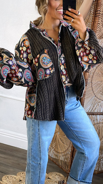 Celestial Paisley Cardigan, Black Multi