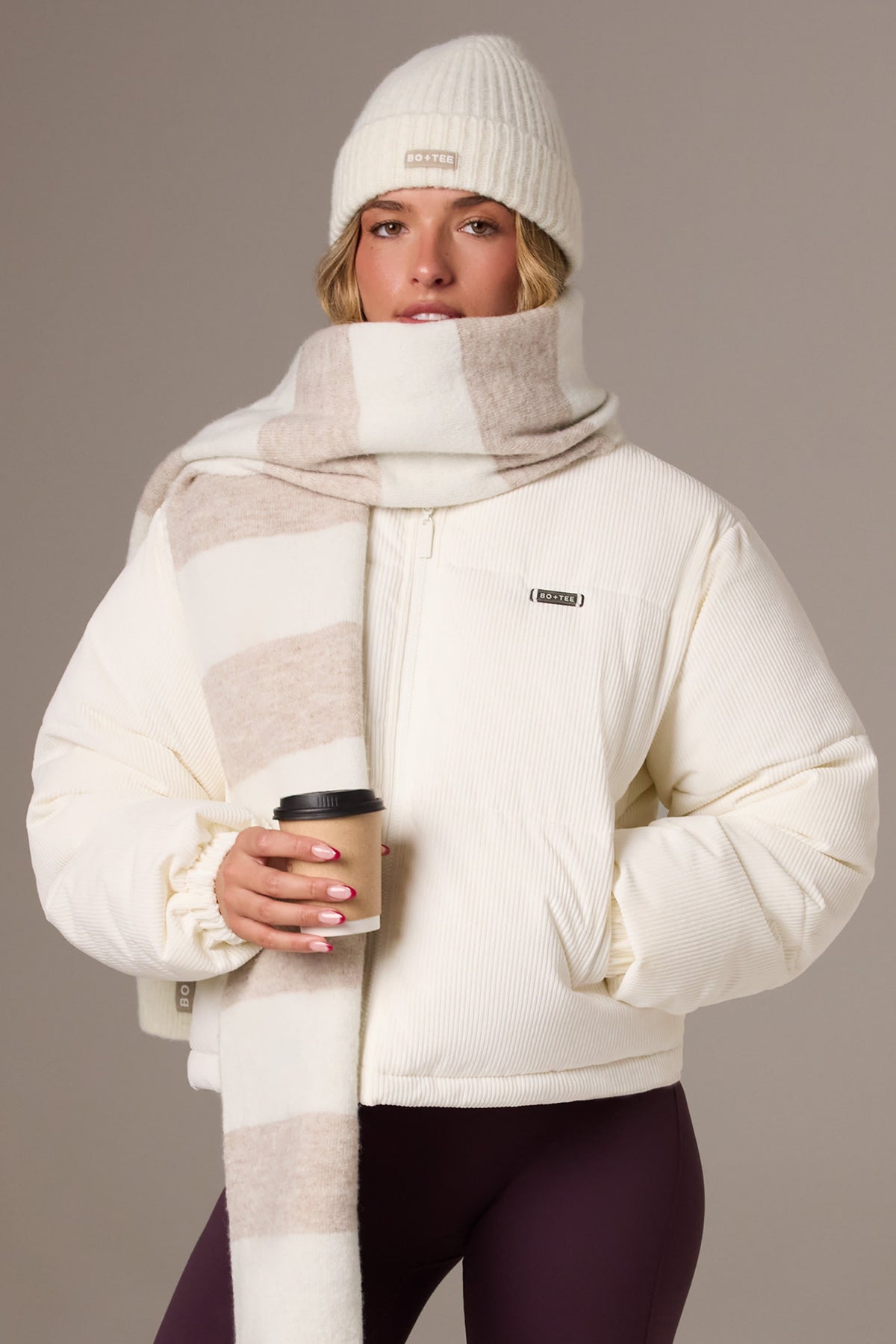 Corduroy Quilted Puffer Jacket in Ivory