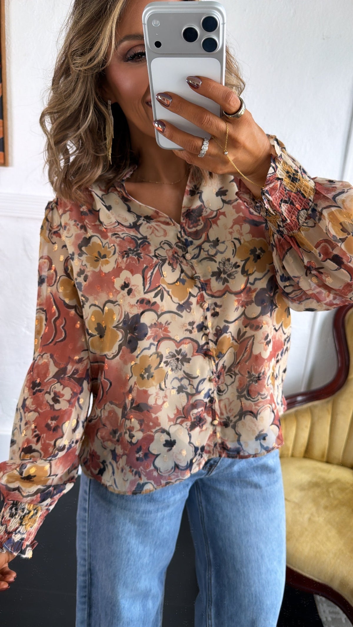 Mauve Mist Blouse, Beige Combo