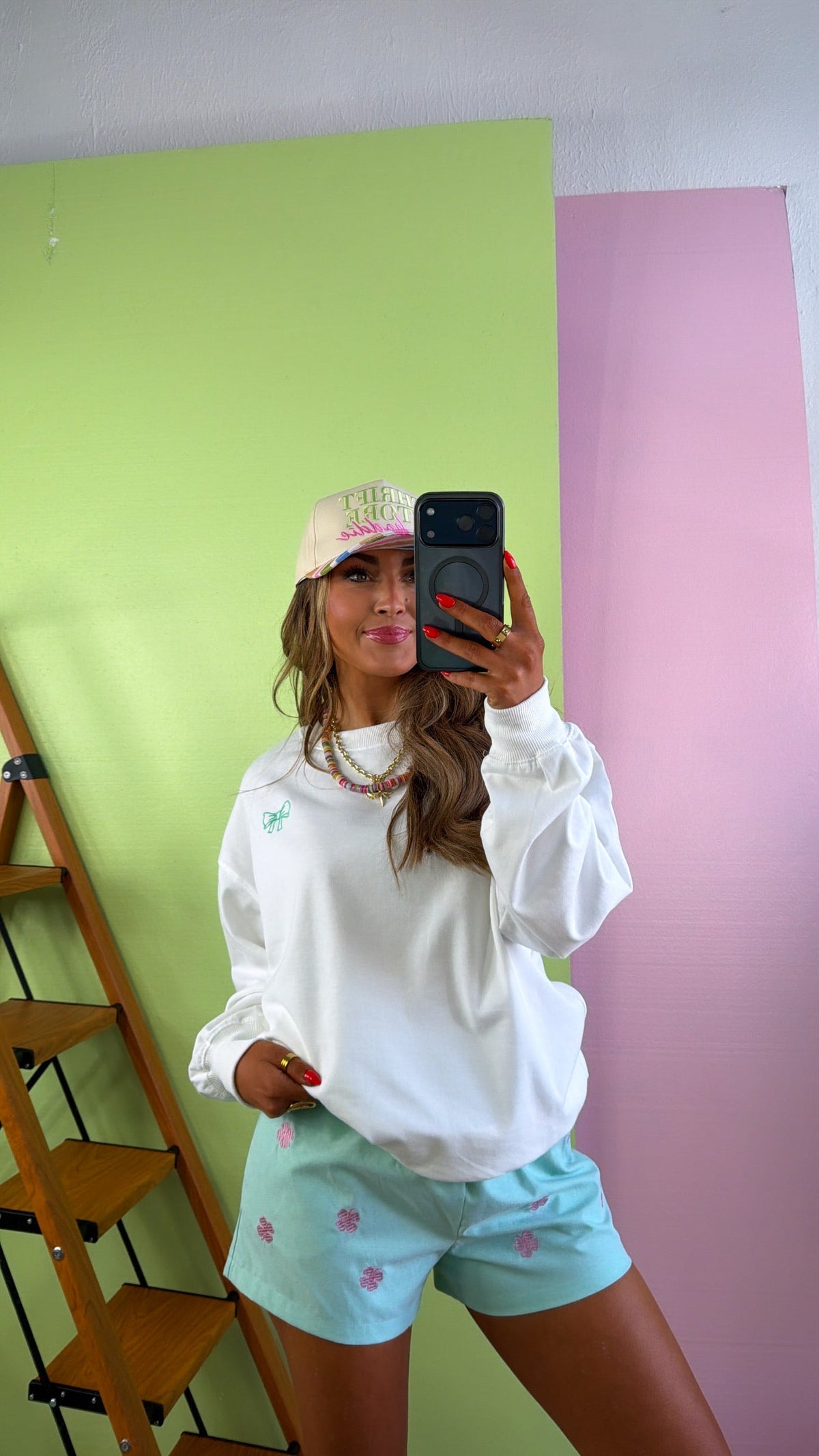 Lucky Charm Embroidered Top, Off White