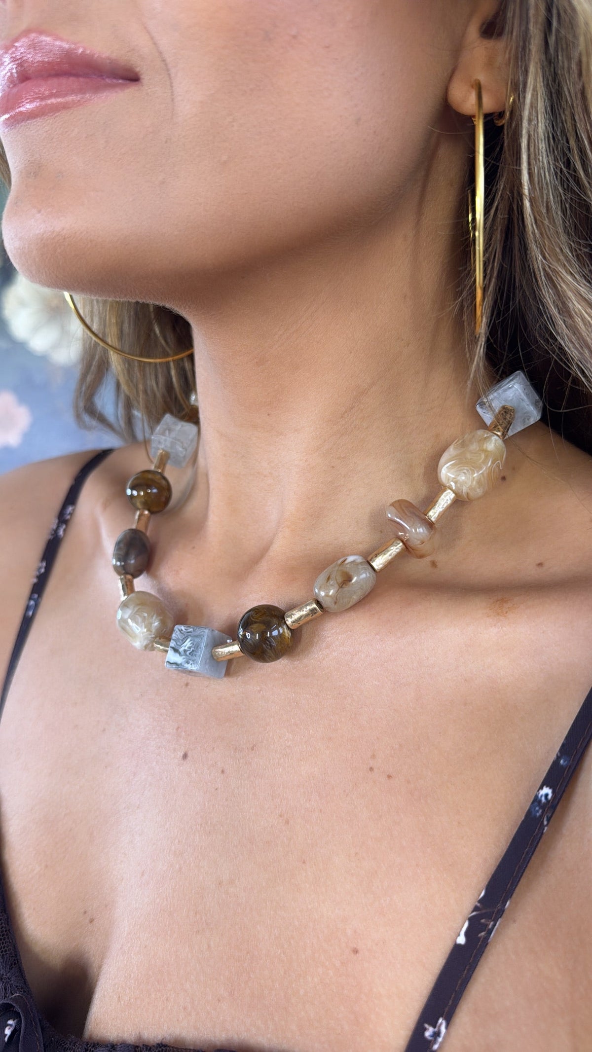 Little Rock Pebble Necklace, Brown/Multi