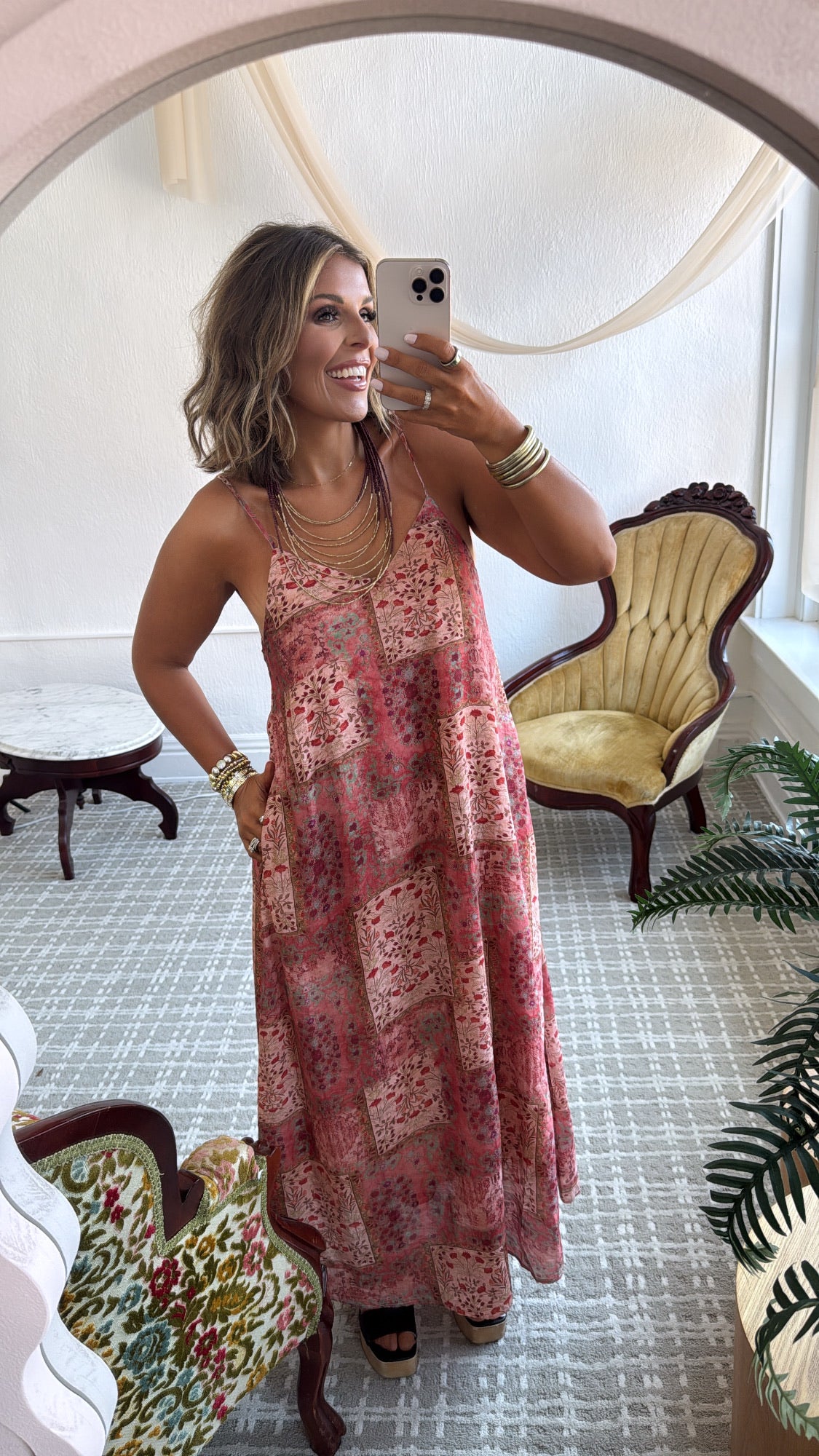 Mulberry Quilt Maxi Dress, Pink Multi
