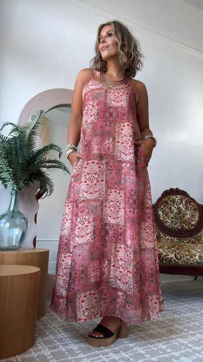 Mulberry Quilt Maxi Dress, Pink Multi