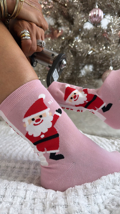 Pink Happy Christmas Santa Sock