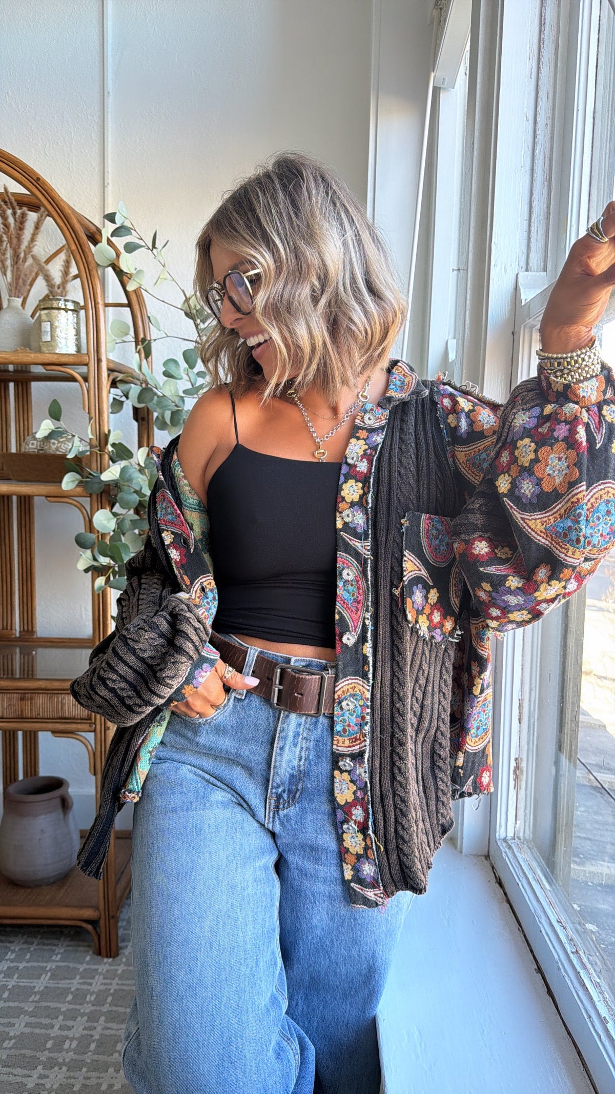 Celestial Paisley Cardigan, Black Multi