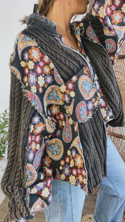 Celestial Paisley Cardigan, Black Multi