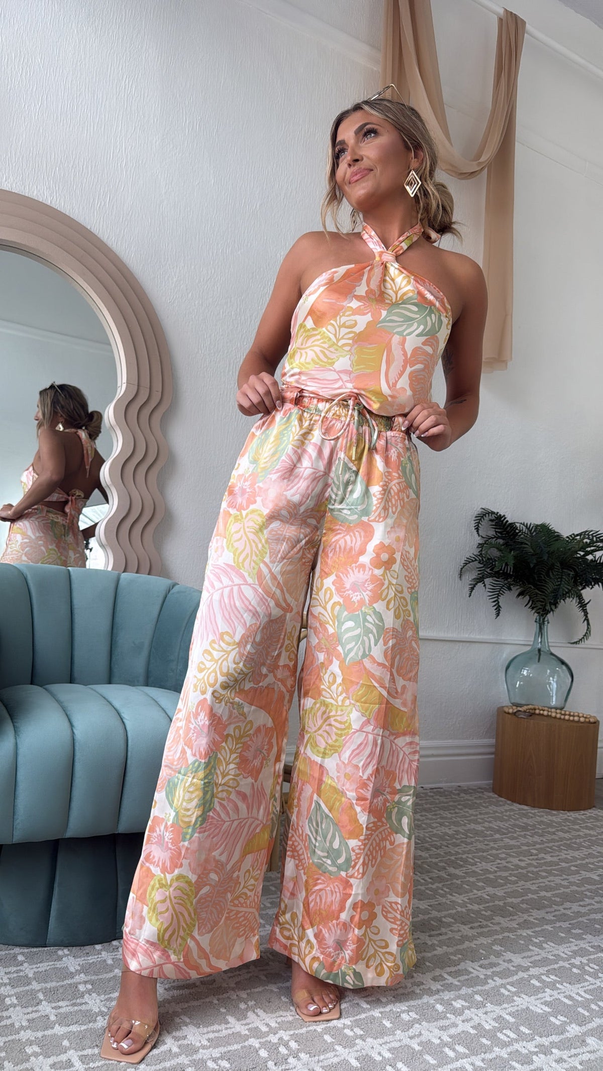 Isla Bloom Haltered Two Piece Set, Apricot Multi