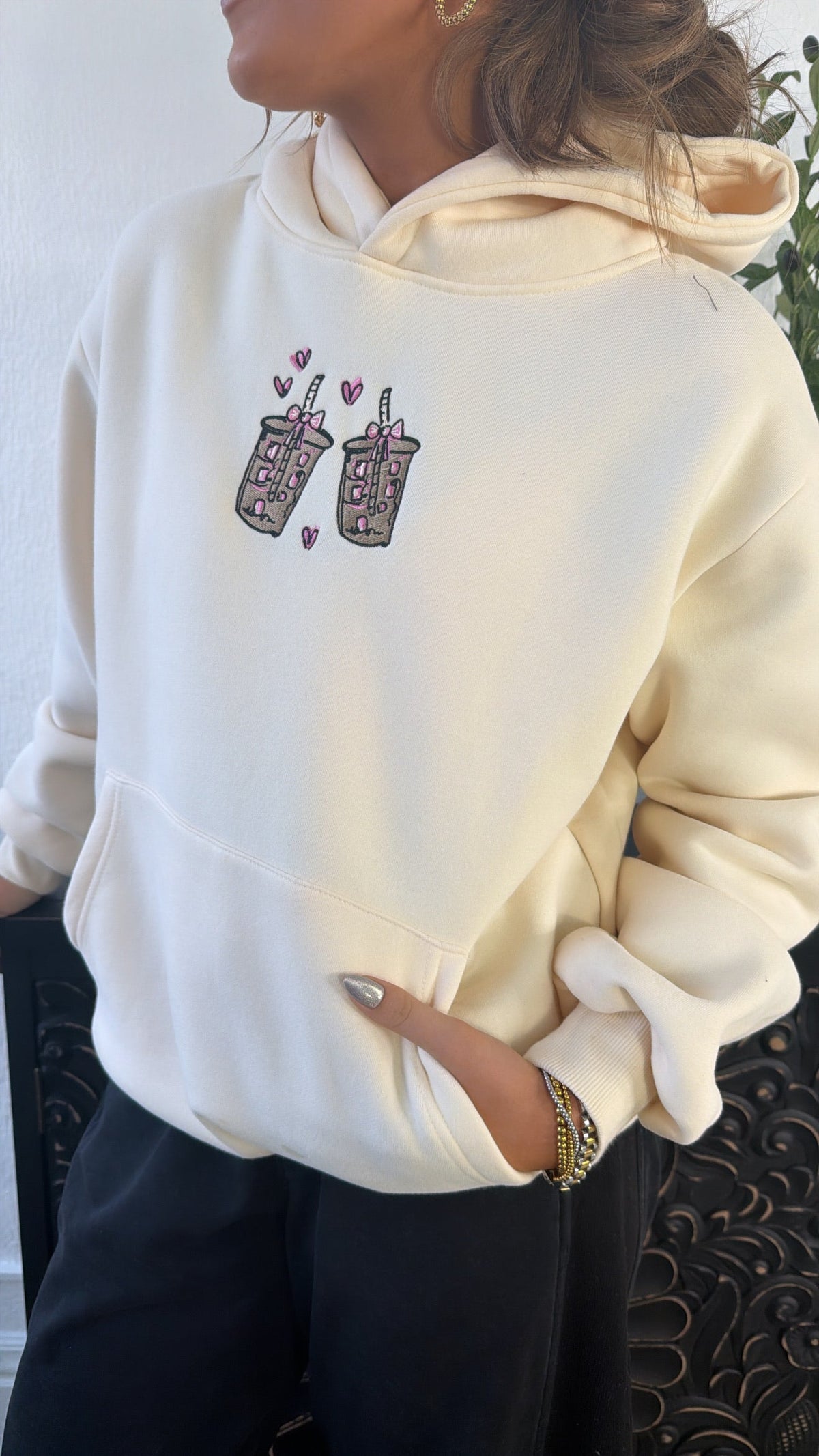 Happy Camp3r: Latte Lover Hoodie, Cream