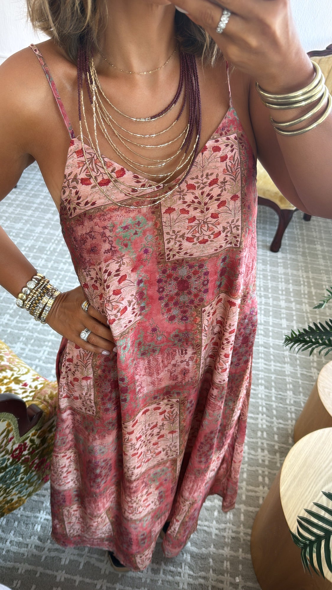 Mulberry Quilt Maxi Dress, Pink Multi