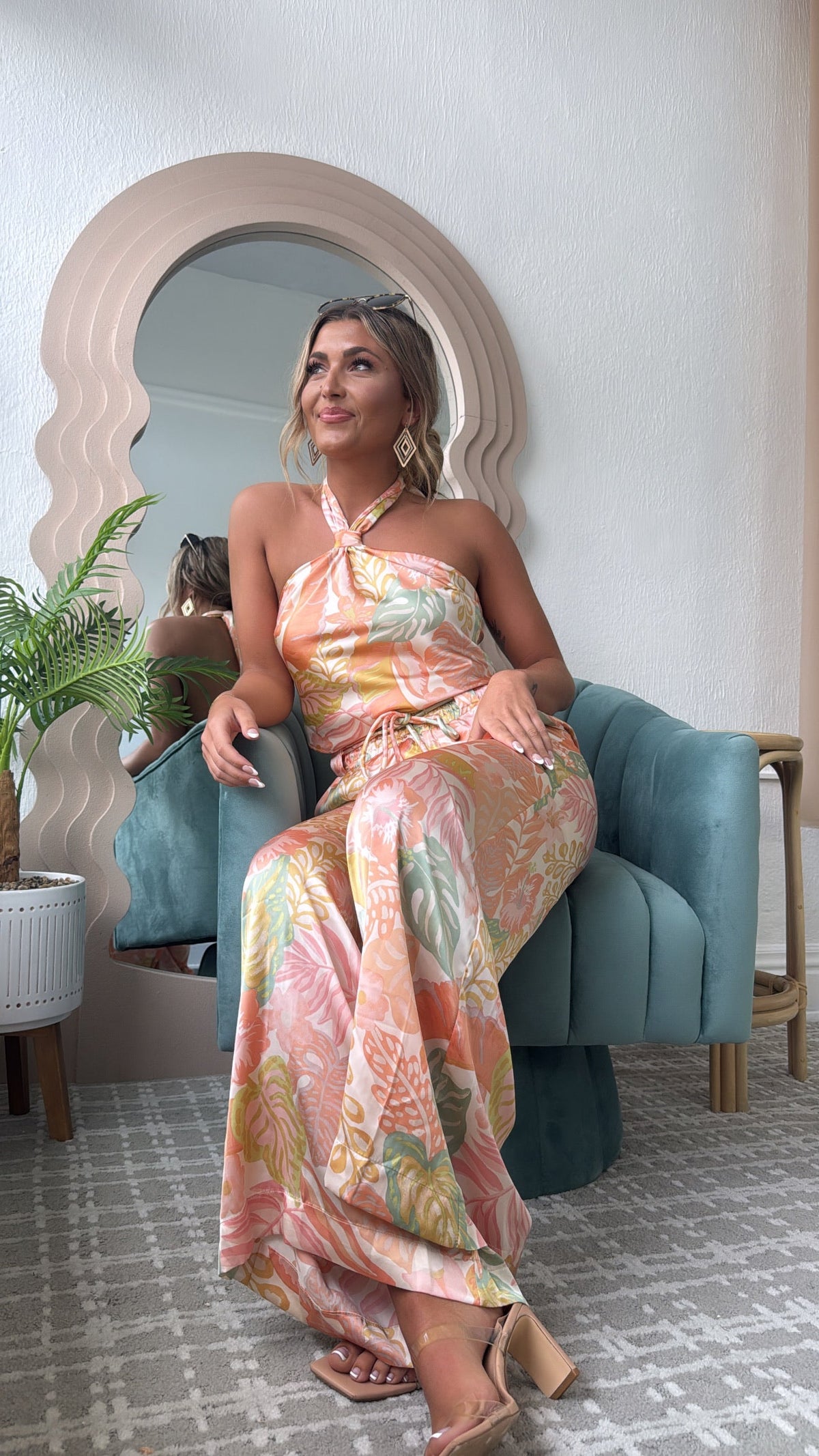 Isla Bloom Haltered Two Piece Set, Apricot Multi