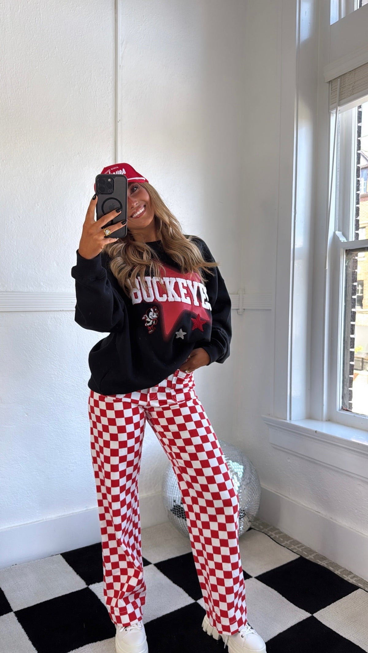 Finish Line Checkered Pant, Red