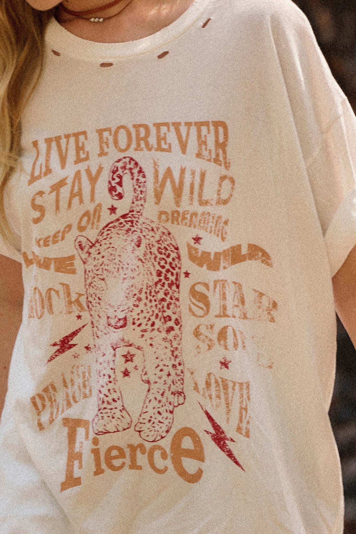 Encouraging Leopard Distressed Oversize Graphic Tee