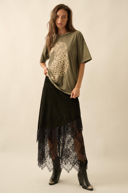 Lovely Leopard Distressed Oversize Graphic Tee