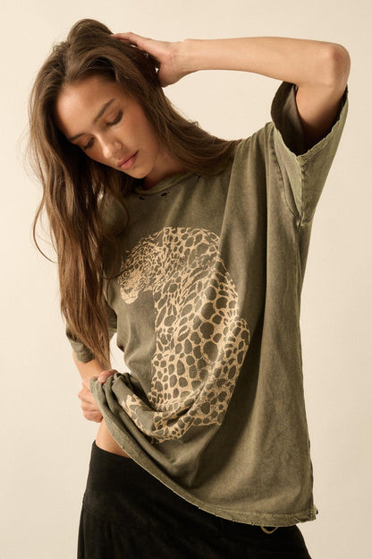 Lovely Leopard Distressed Oversize Graphic Tee