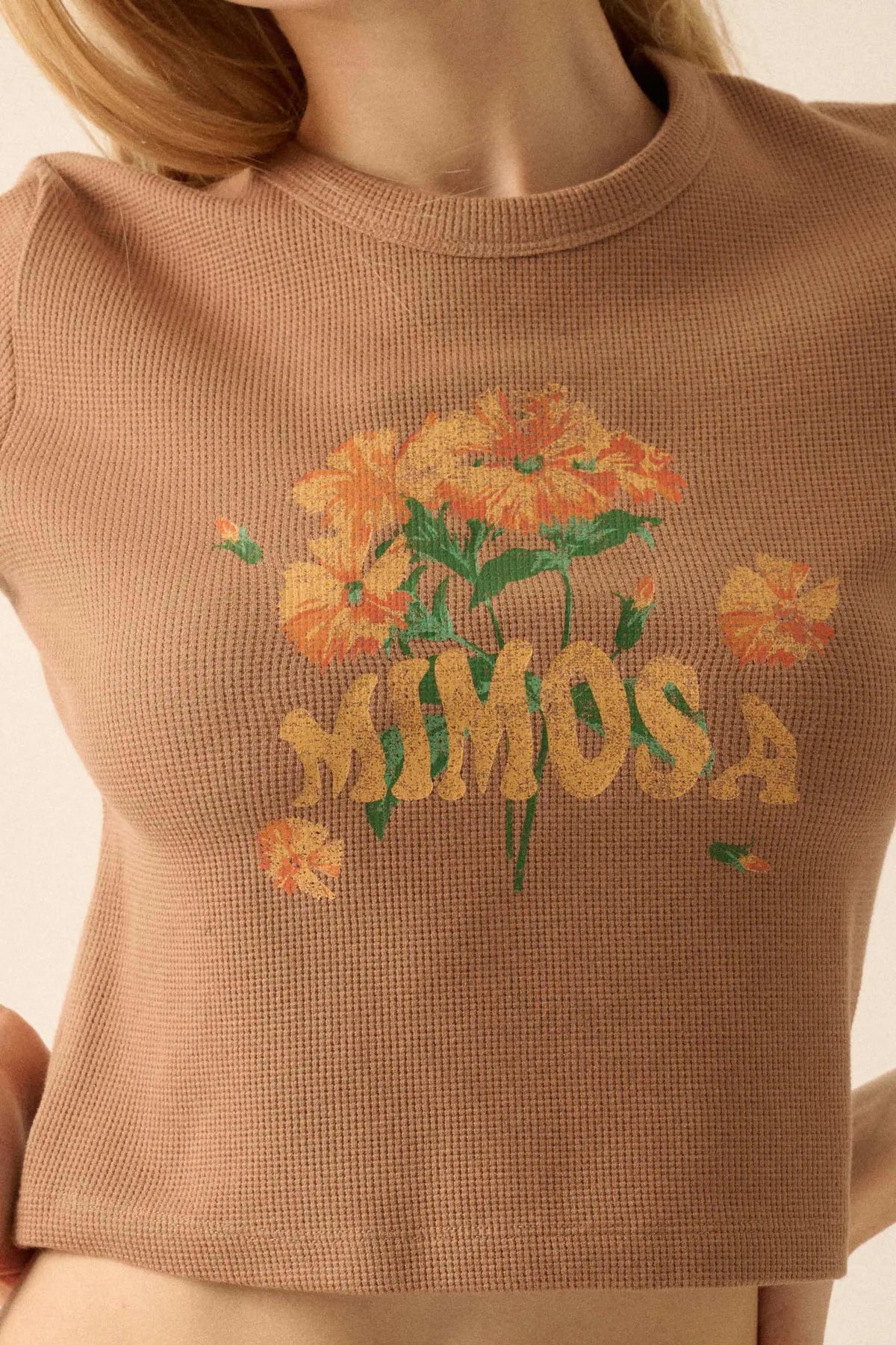 Mimosa Morning Cropped Thermal Graphic Baby Tee