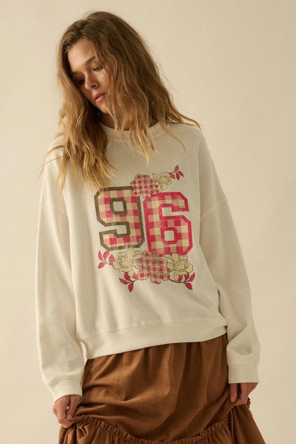 96 Vintage-Print Oversize Thermal Graphic Top