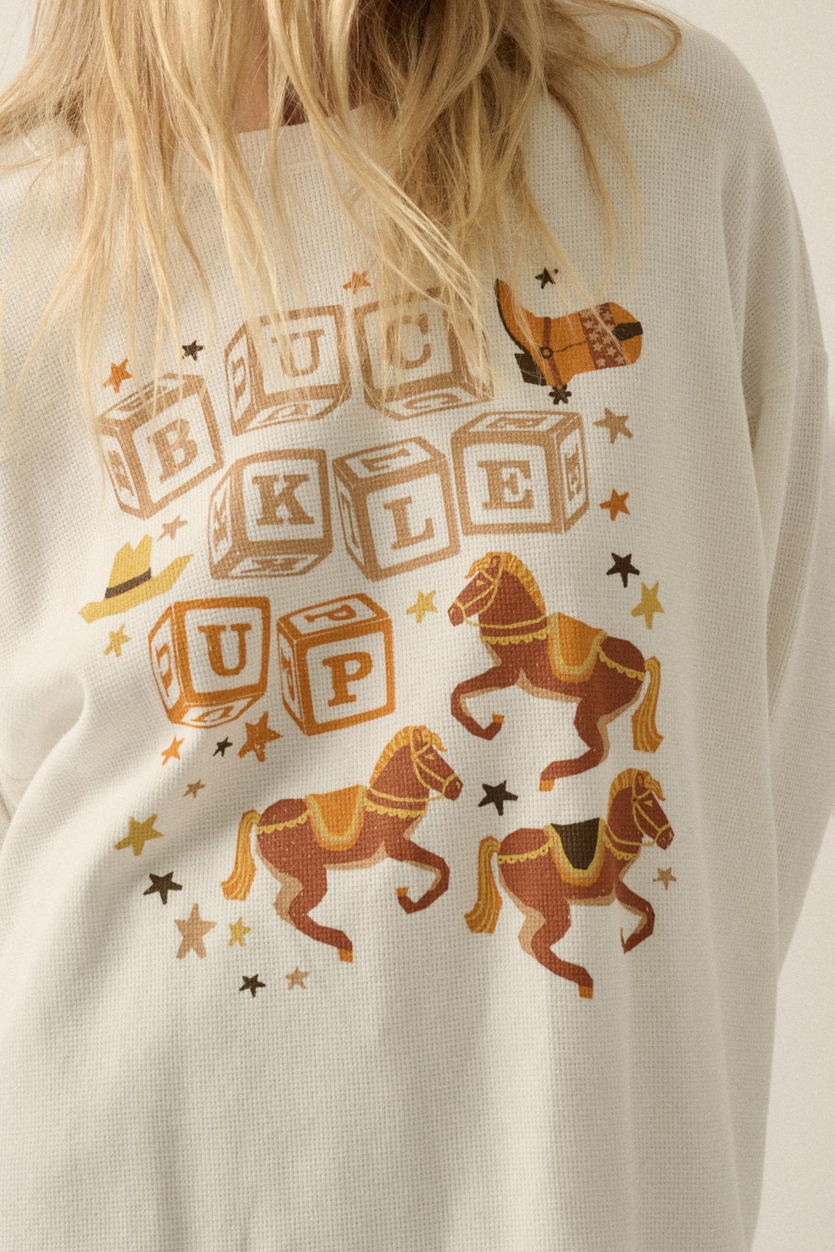 Buckle Up Oversize Western Thermal Graphic Top