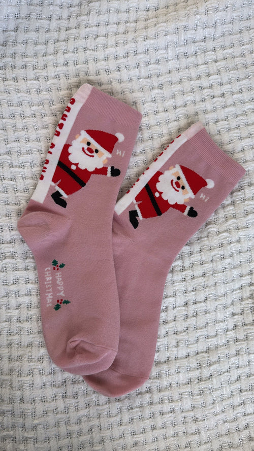 Pink Happy Christmas Santa Sock
