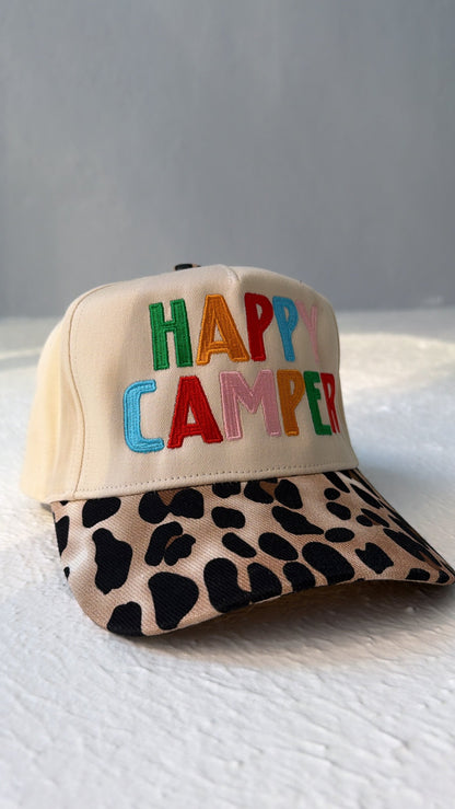 Happy Camper Leopard Trucker Hat