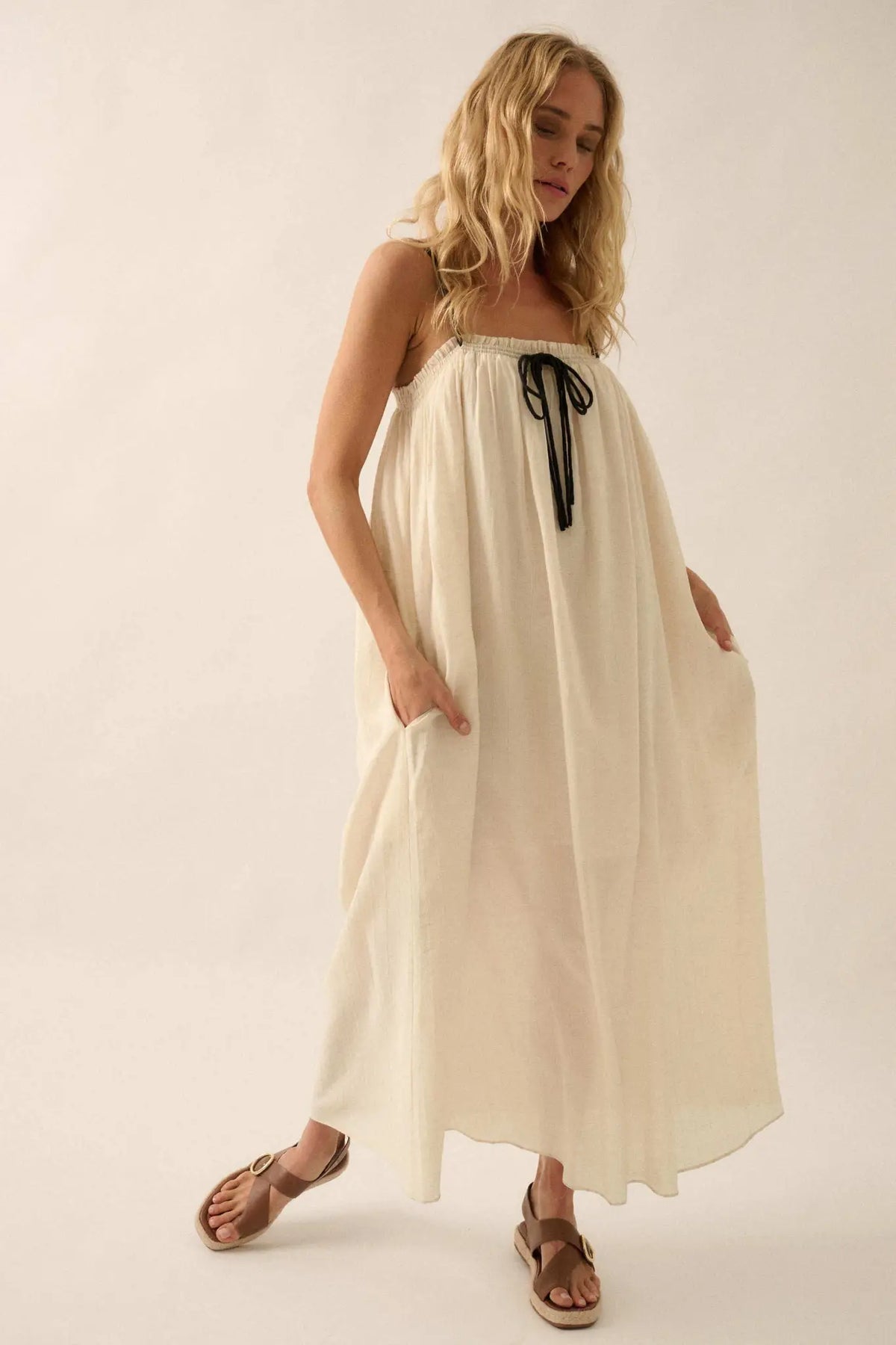 Finding Freedom Tonal-Stripe Trapeze Maxi Dress