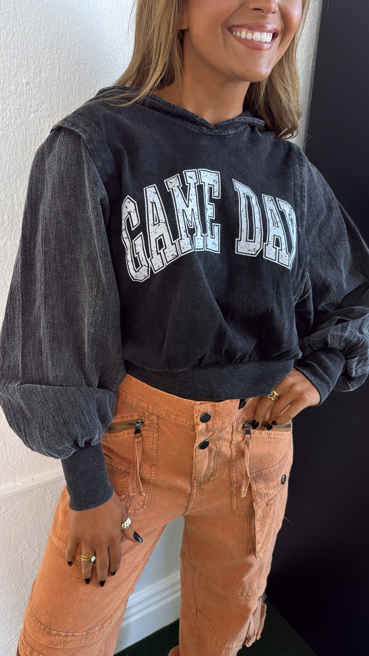 Mineral Wash Gameday Hoodie, Black