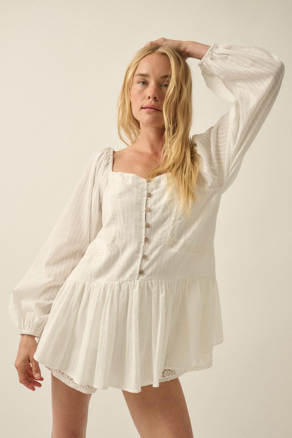 Perfectly Pretty Tonal-Stripe Babydoll Romper