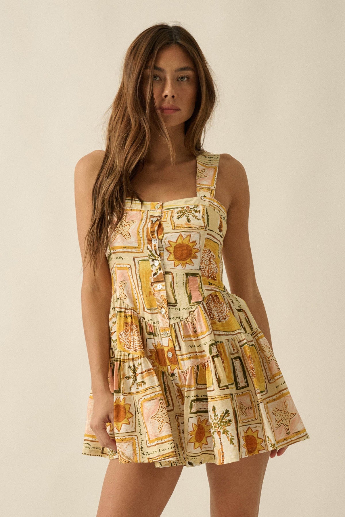 Paradise Bound Tropical-Print Tiered Ruffle Romper