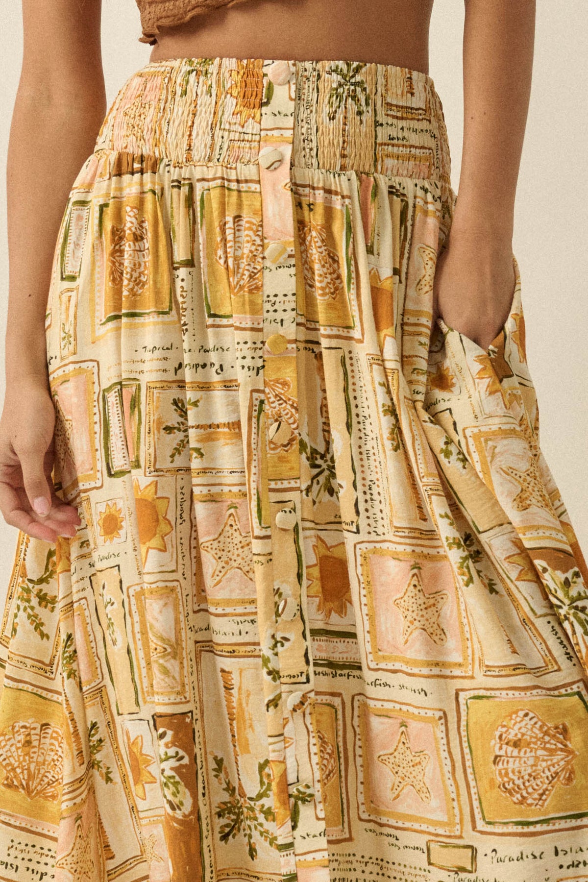 Pure Paradise Tropical-Print Button Maxi Skirt