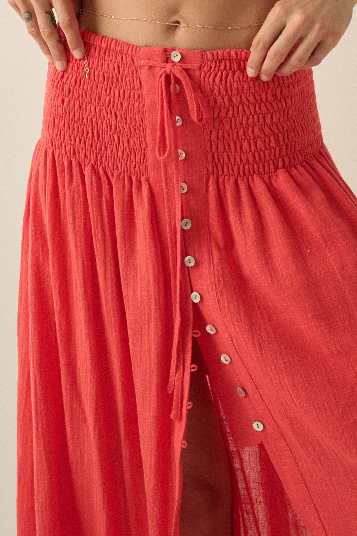 Free As Can Be Cotton Gauze Button-Front Maxi Skirt