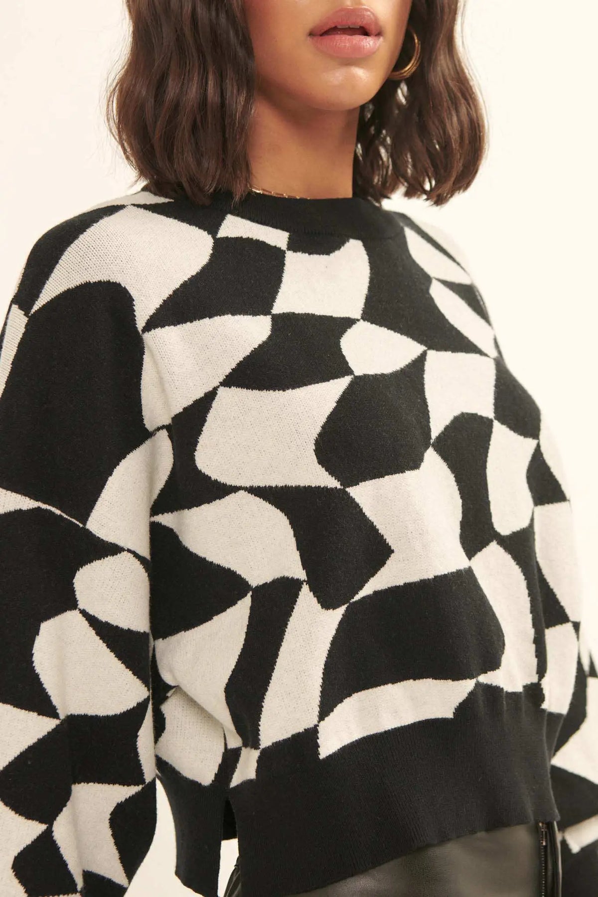 Queen's Row Abstract Checkerboard Sweater