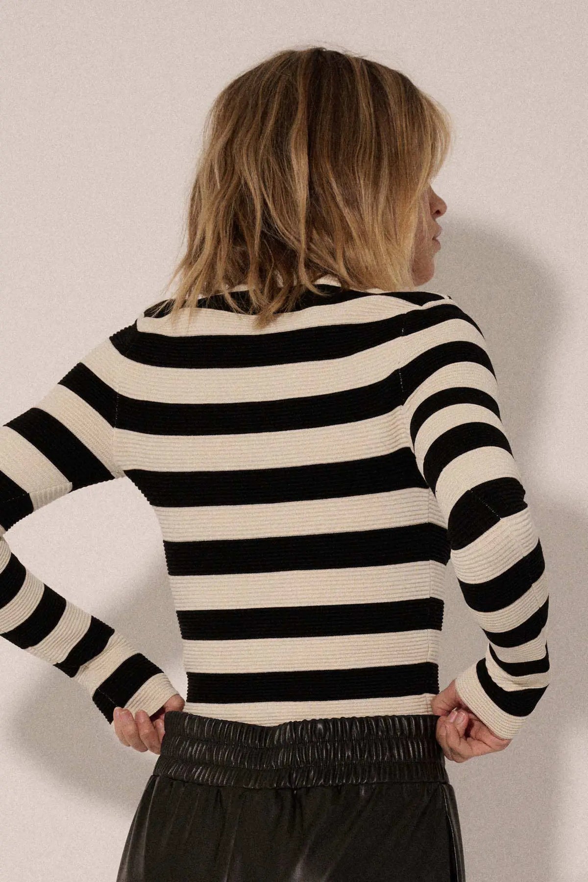 Shaper Fit Striped Long-Sleeve Rib-Knit Top