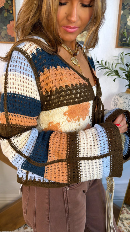 Ocean Stitch Knit Cardigan, Salmon Multi