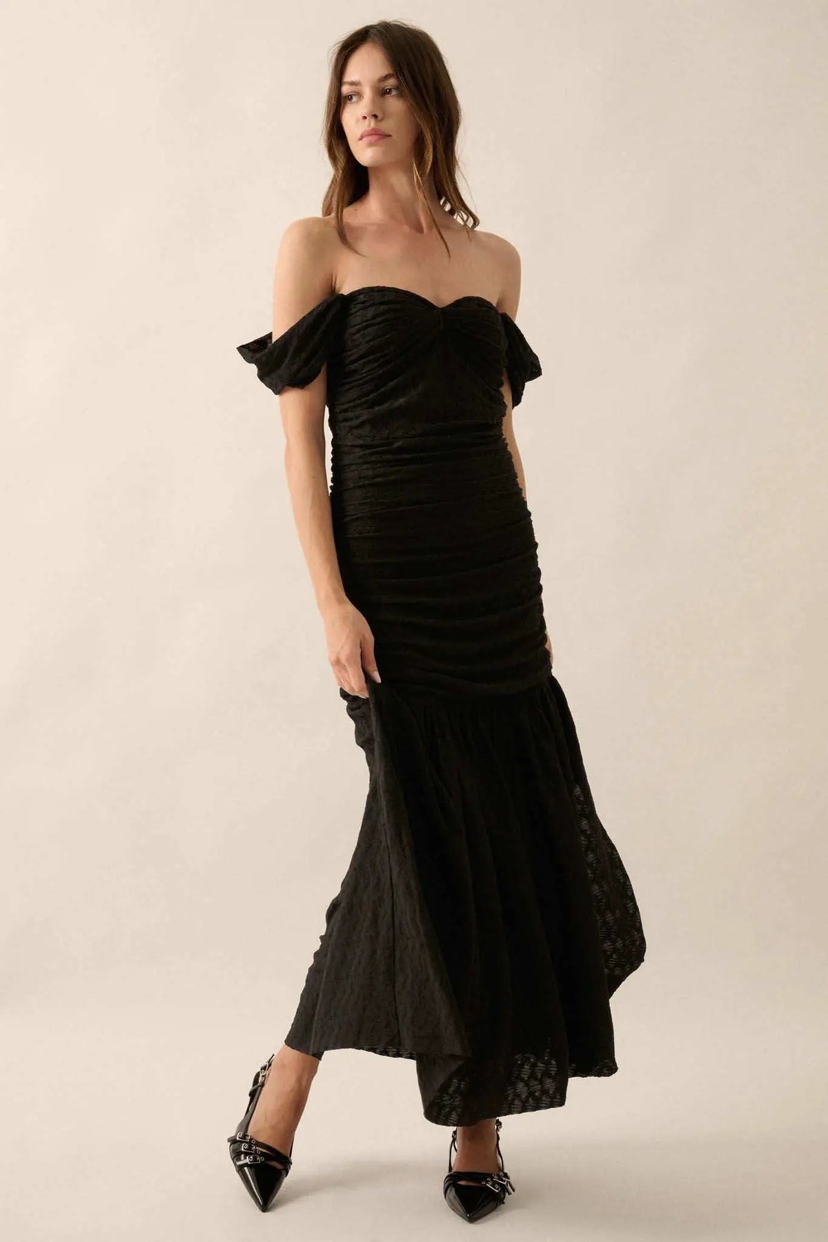 Beautiful Dreamer Textured Knit Drop-Waist Gown