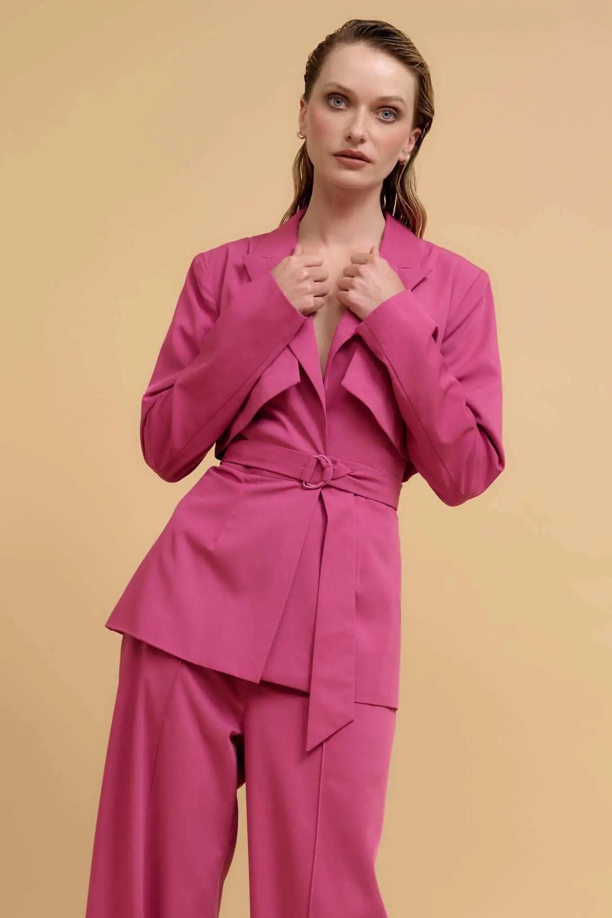 Push the Envelope Layered Belted Blazer