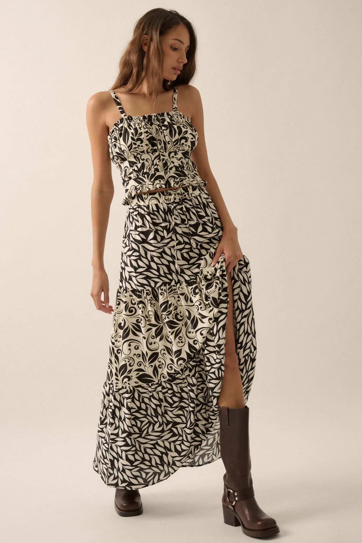 Spring Splendor Colorblock Floral Tiered Maxi Skirt
