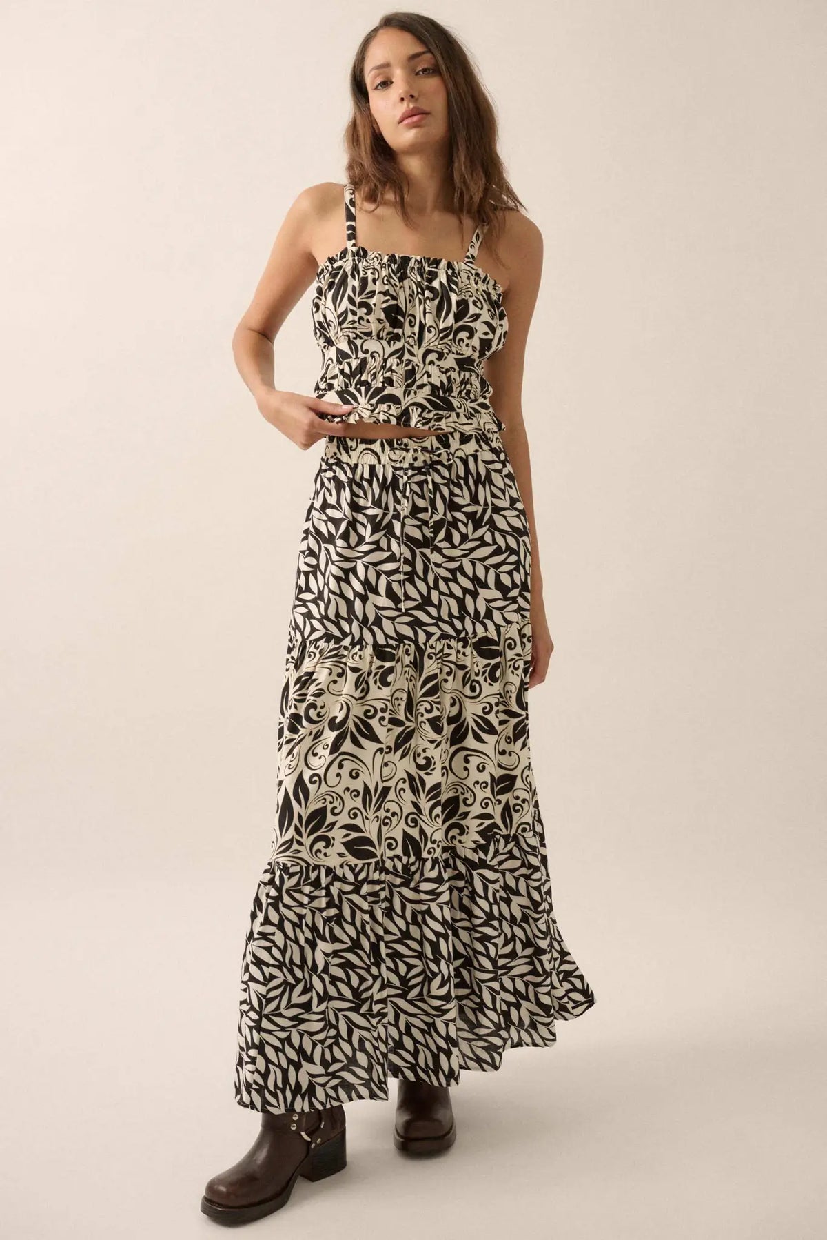 Spring Splendor Colorblock Floral Tiered Maxi Skirt