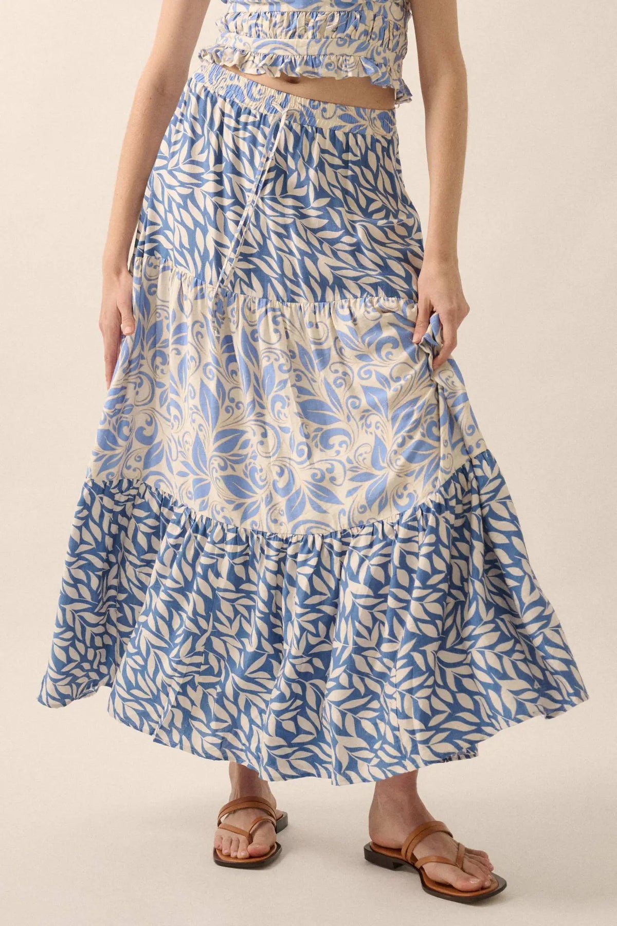 Spring Splendor Colorblock Floral Tiered Maxi Skirt