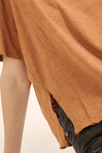 Easy Fit Vintage-Wash Slub Cotton Split-Hem Tee