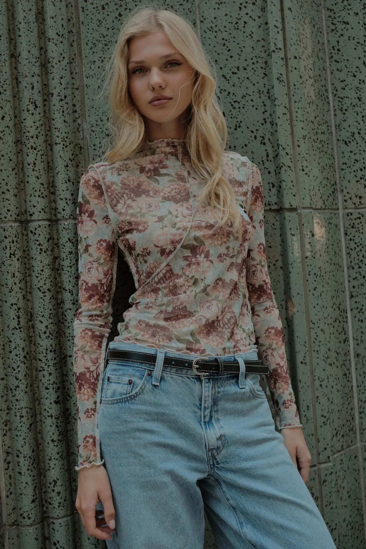 Delicate Blooms Floral Mesh Exposed-Seam Top