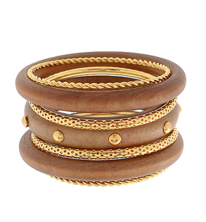 7 Row Wood & Metal Bangle Bracelet