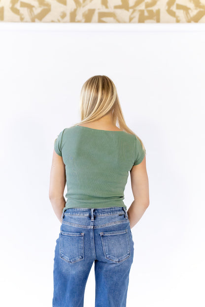 Amelia Ribbed Top · Dusty Green